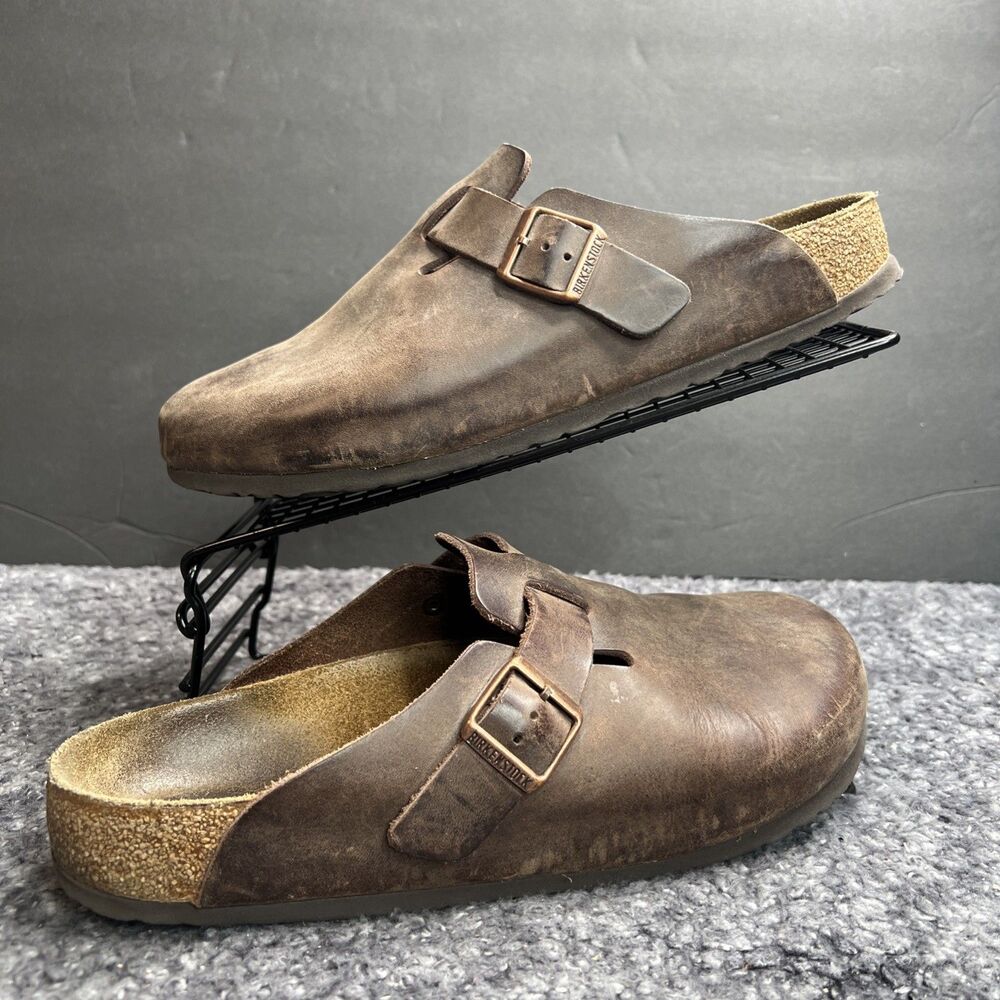 Birkenstock Boston Clogs Slip Ons Brown Leather Sandals Mule Men’s 12